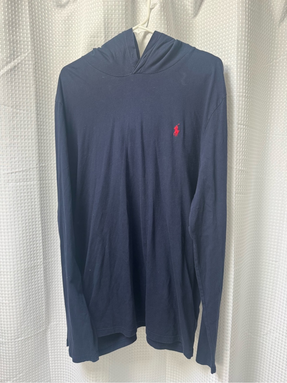 Polo by Ralph Lauren Navy Long-Sleeve Hooded Shirt with Red Pony Logo
 Mens XL